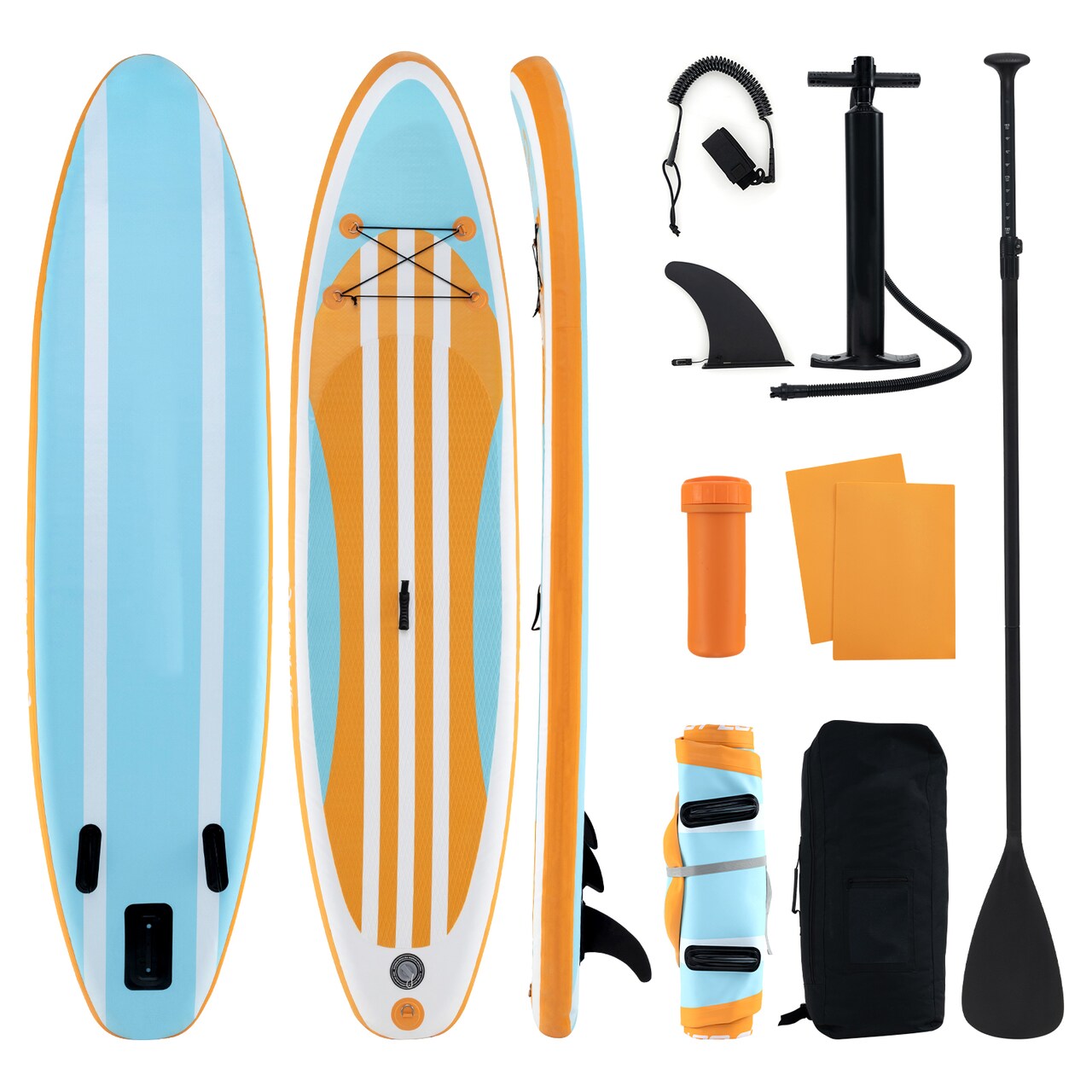 Blue Yellow Inflatable SUP Board Drop Stitch PVC EVA Adjustable Paddle Lightweight